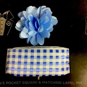 Blue Lapel Pin w/ Blue & White Handkerchief Set